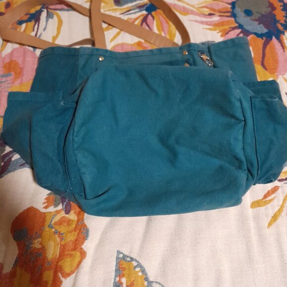 FEED Project Faded Look Turquoise Canvas Tote Bag - Picture 7 of 12